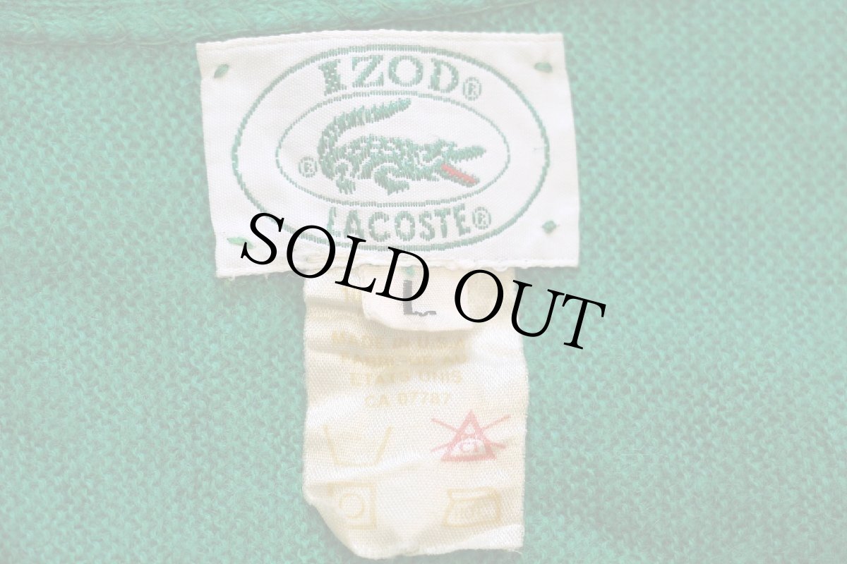 画像4: 80s USA製 IZOD LACOSTE ラコステ ワンポイント パール編み アクリルニット カーディガン 緑 L (4)