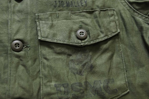 60s 米軍 USMC ステンシル コットンサテン ユーティリティシャツ