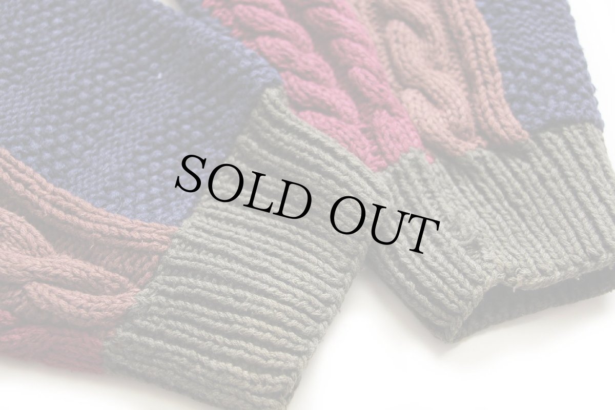 画像6: 00s NEW RIVER ケーブル編み パッチワーク ラミー×コットンニット セーター L (6)