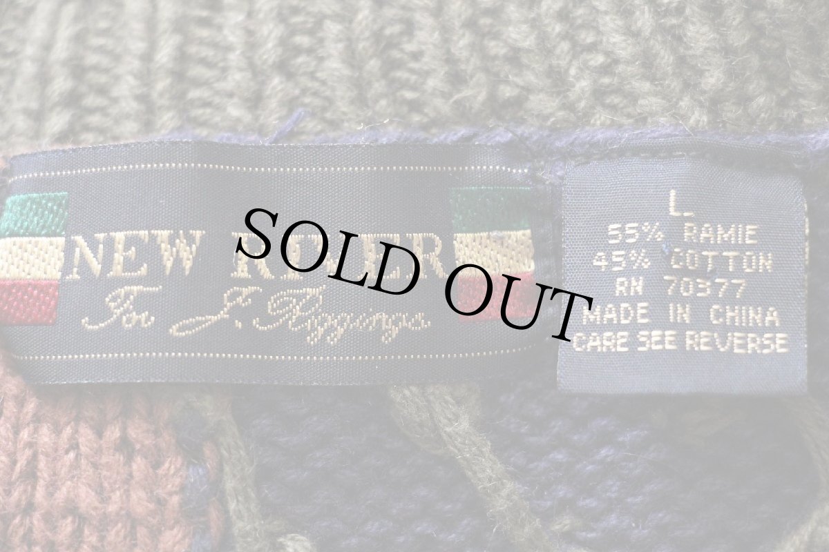 画像4: 00s NEW RIVER ケーブル編み パッチワーク ラミー×コットンニット セーター L (4)