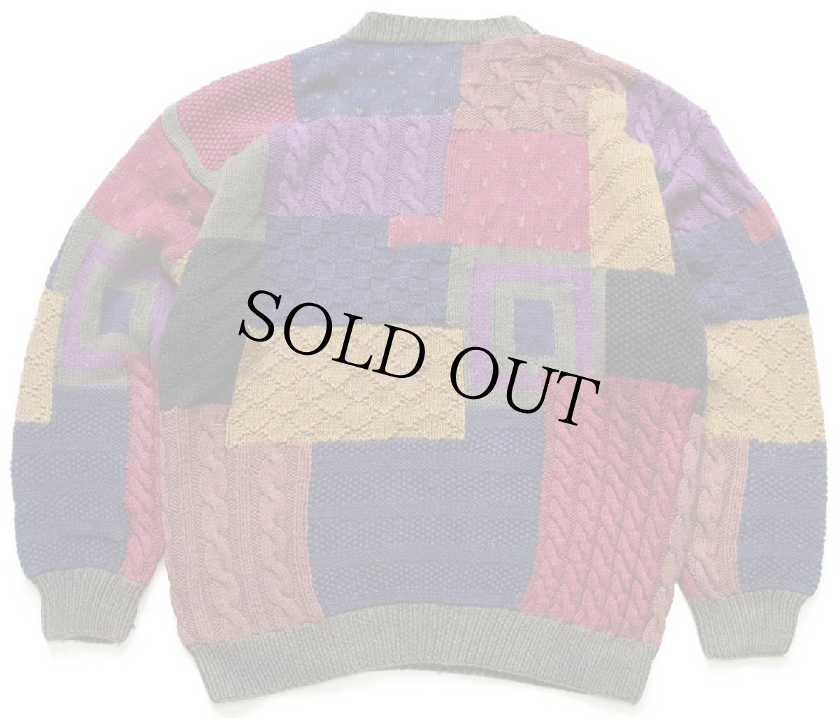 画像2: 00s NEW RIVER ケーブル編み パッチワーク ラミー×コットンニット セーター L (2)