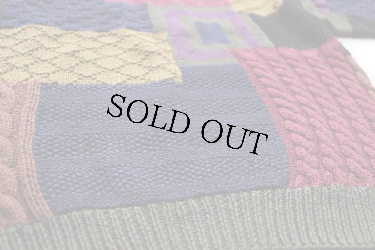 画像5: 00s NEW RIVER ケーブル編み パッチワーク ラミー×コットンニット セーター L (5)