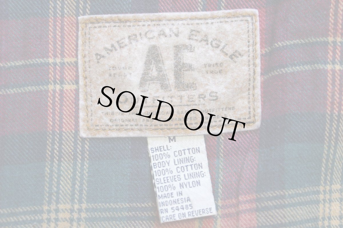 画像4: 00s AMERICAN EAGLEアメリカンイーグル タータンチェックライナー コットン キャンバス フィールドコート 濃紺★ジャケット (4)