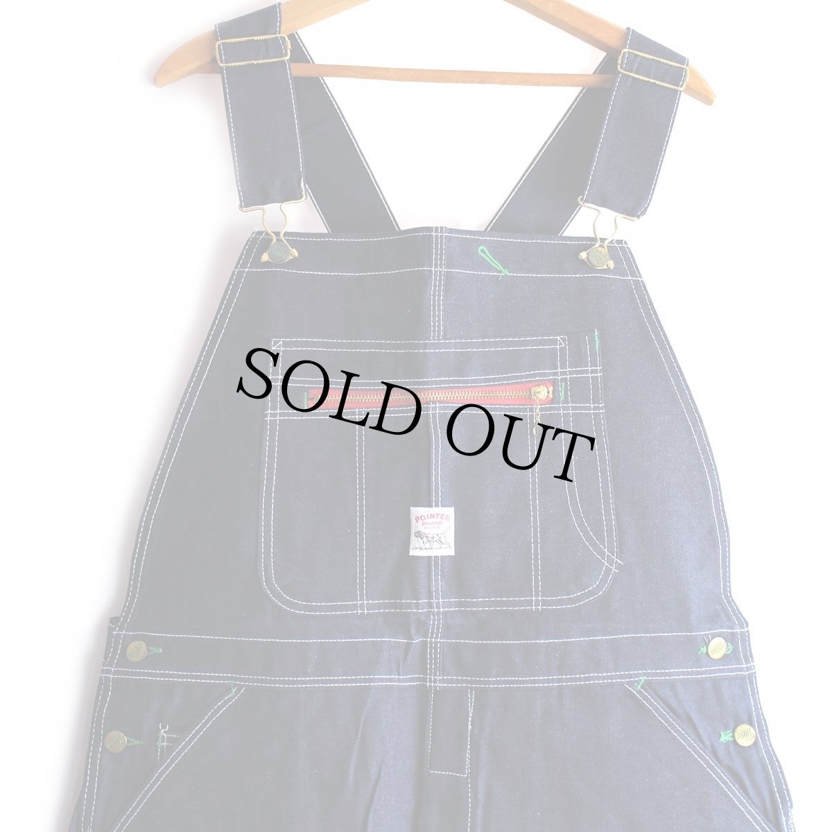 画像2: デッドストック★90s USA製 POINTERポインター ローバック デニム オーバーオール w38 L34 (2)