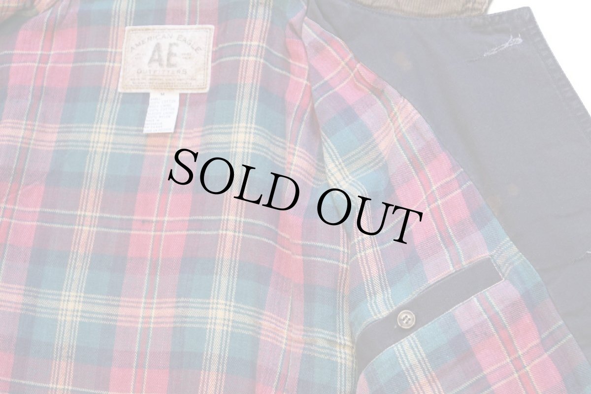 画像5: 00s AMERICAN EAGLEアメリカンイーグル タータンチェックライナー コットン キャンバス フィールドコート 濃紺★ジャケット (5)