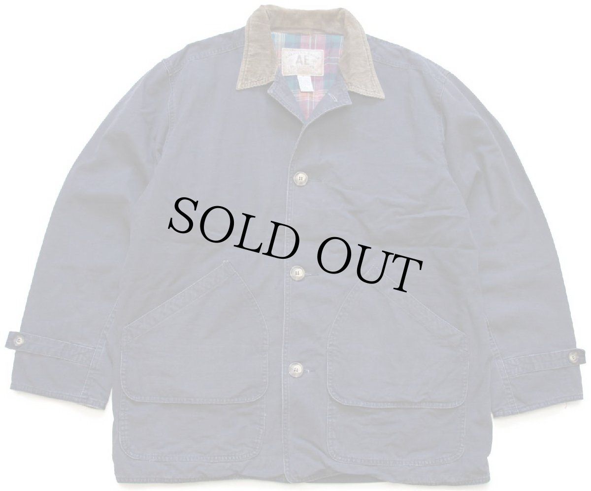 画像1: 00s AMERICAN EAGLEアメリカンイーグル タータンチェックライナー コットン キャンバス フィールドコート 濃紺★ジャケット (1)