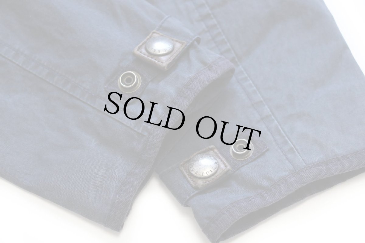 画像9: 00s ポロ ラルフローレン チンスト&パッチ付き コットンポプリン フィールドジャケット 紺 フェード S (9)