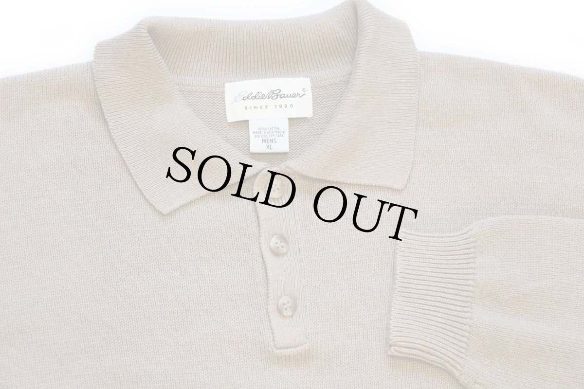 画像3: 90s オーストラリア製 EddieBauerエディーバウアー 襟付き コットンニット セーター グレーカーキ XL (3)