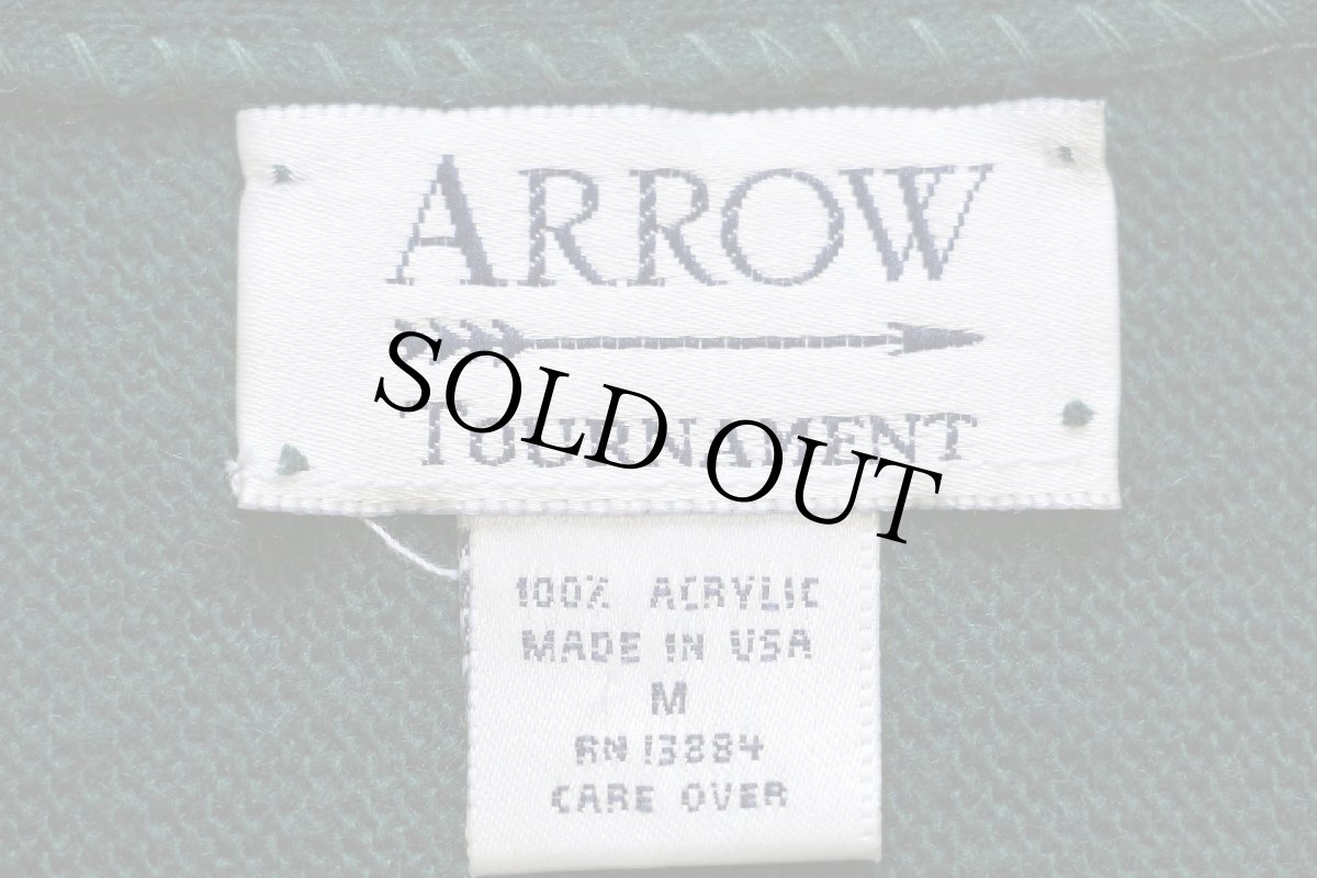 画像4: 90s USA製 ARROW 無地 パール編み アクリルニット カーディガン 緑 M (4)