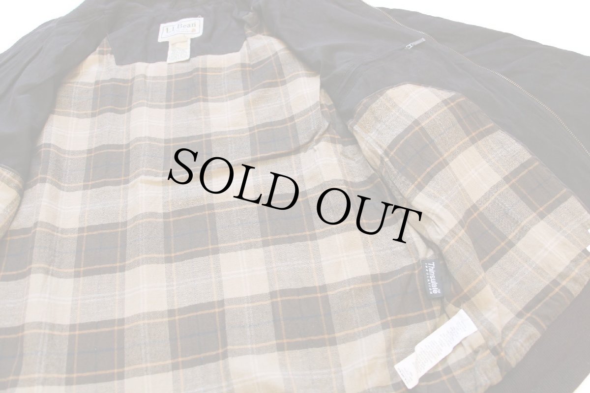 画像5: 00s L.L.Bean スタンドカラー Thinsulate 中綿入り チェックライナー フェイクスエード ジャケット 黒 M-REG (5)