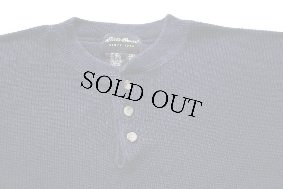 画像3: 90s USA製 EddieBauerエディーバウアー 無地 ヘンリーネック コットンニット セーター 紺 (3)