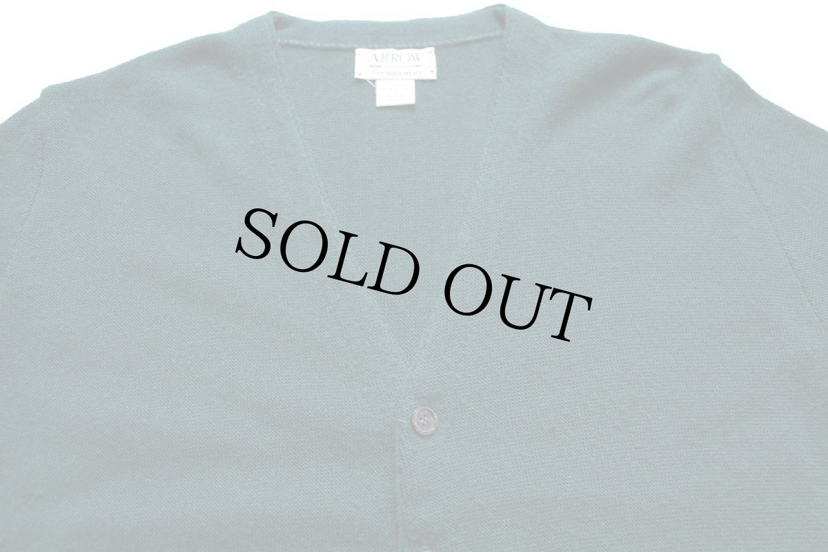 画像3: 90s USA製 ARROW 無地 パール編み アクリルニット カーディガン 緑 M (3)