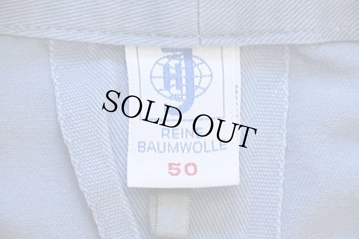 画像4: ビンテージ HJ MERCEDES BENZ メルセデス ベンツ ロゴ刺繍 コットン ワークコート ボロ ブルーグレー 50 (4)