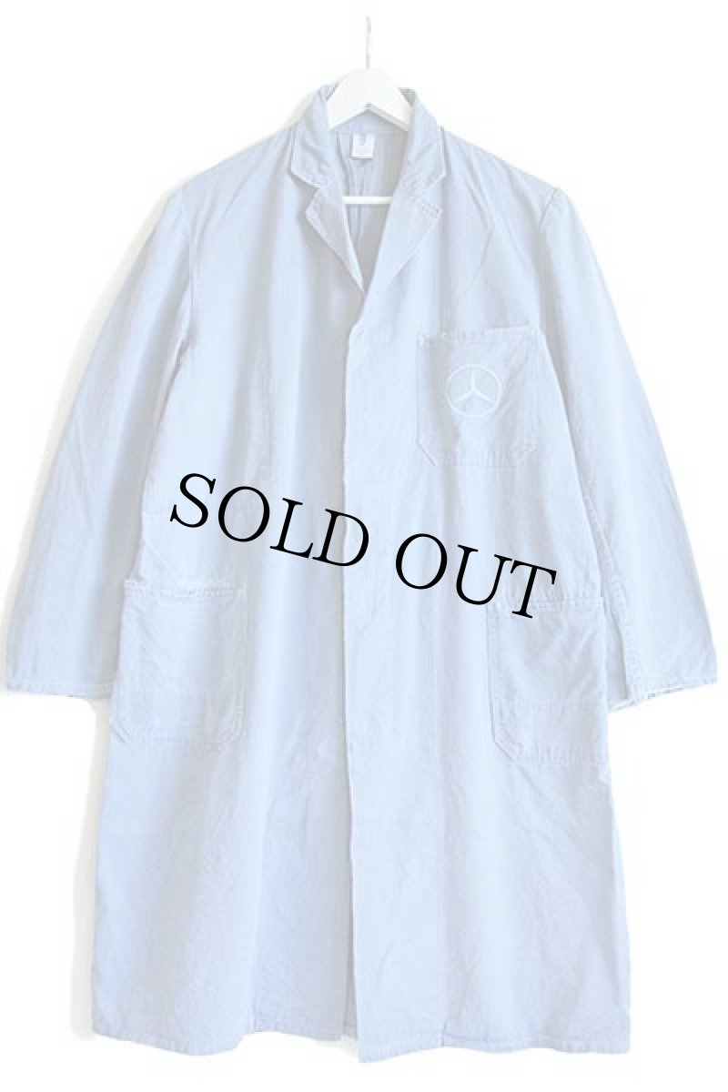 画像2: ビンテージ HJ MERCEDES BENZ メルセデス ベンツ ロゴ刺繍 コットン ワークコート ボロ ブルーグレー 50 (2)