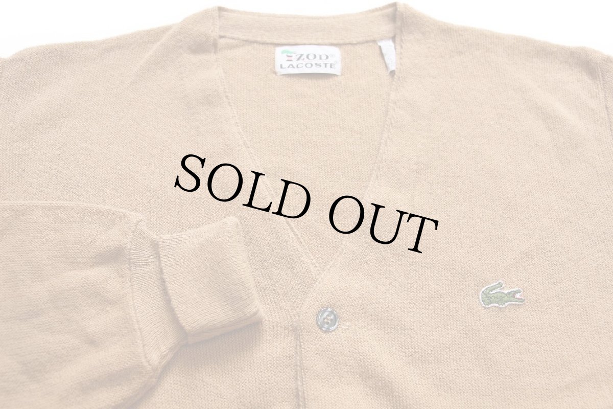 画像3: 70s USA製 IZOD LACOSTE ラコステ ワンポイント パール編み アクリルニット カーディガン 薄茶 L (3)