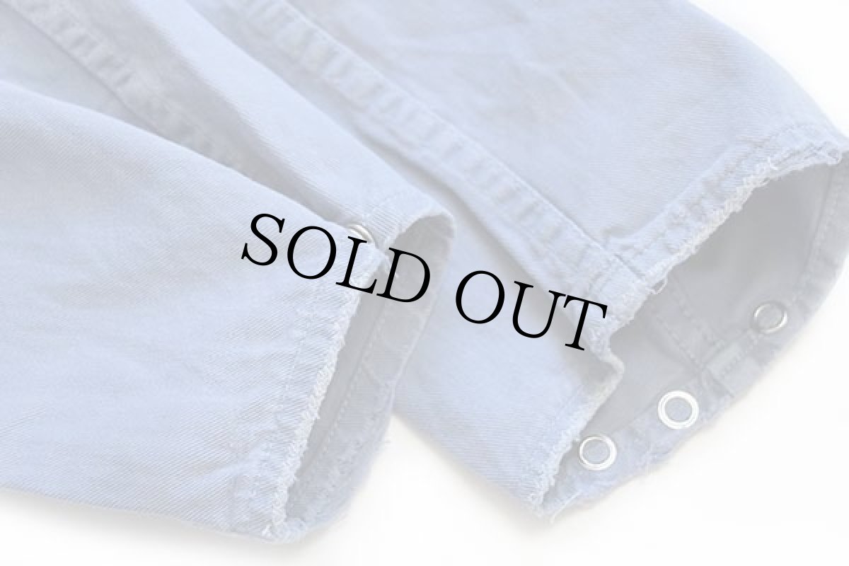 画像8: ビンテージ HJ MERCEDES BENZ メルセデス ベンツ ロゴ刺繍 コットン ワークコート ボロ ブルーグレー 50 (8)