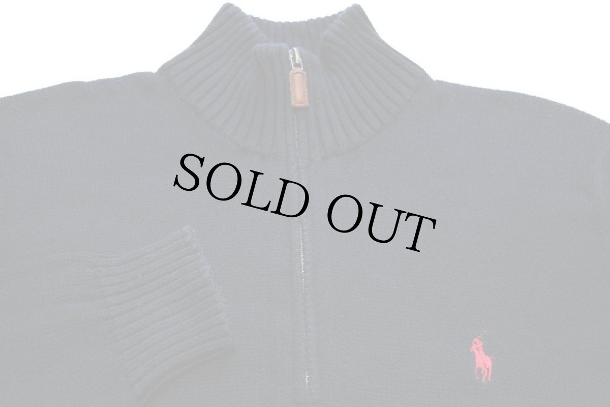 画像3: 00s ポロ ラルフローレン ワンポイント ハイネック ハーフジップ コットンニット セーター 黒 S (3)