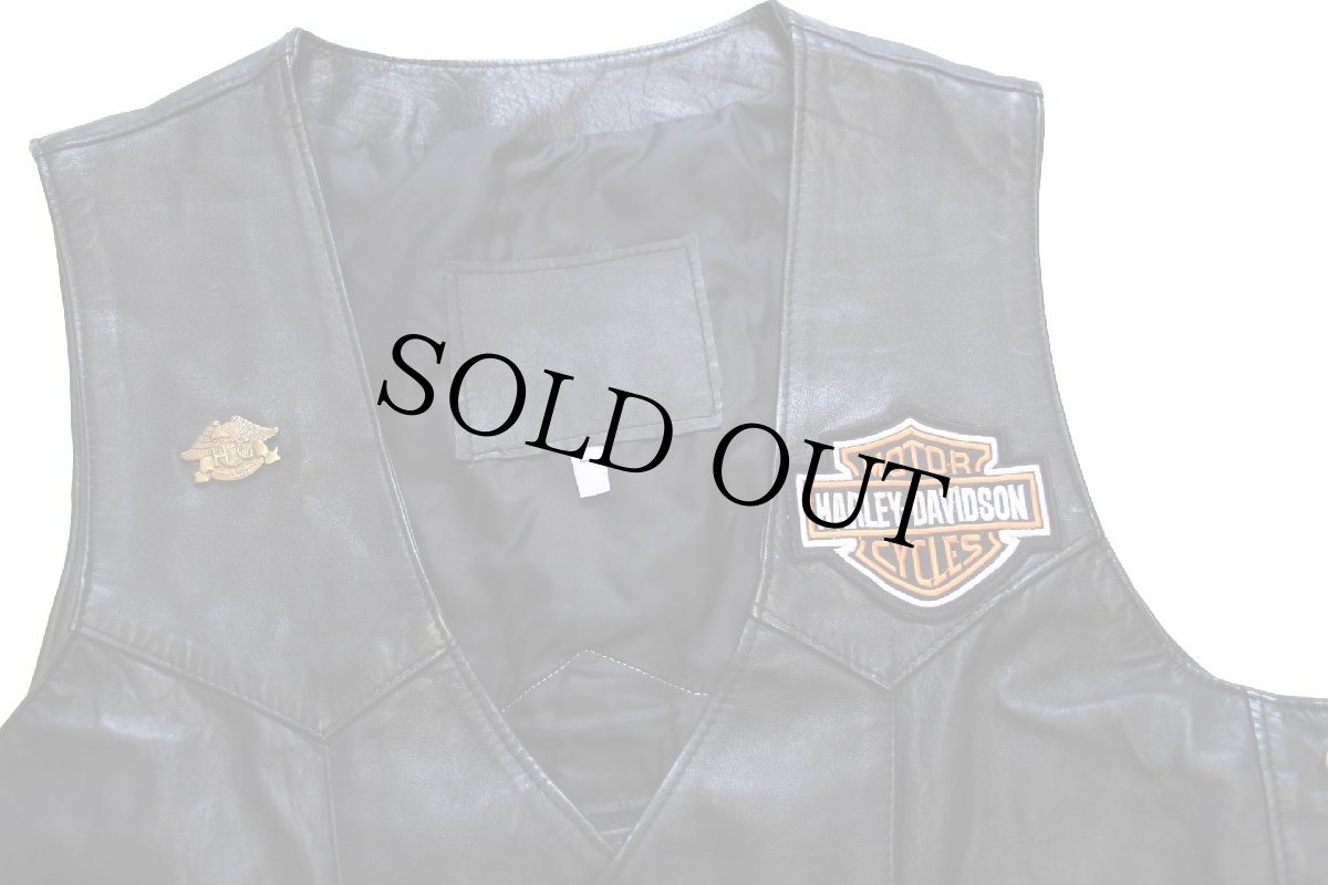画像4: 90s HARLEY-DAVIDSON ハーレー ダビッドソン パッチ&HOGピンズ付き サイドレースアップ レザーベスト 黒 L (4)