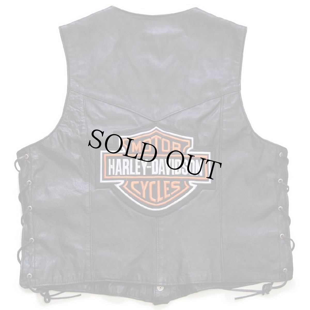 画像2: 90s HARLEY-DAVIDSON ハーレー ダビッドソン パッチ&HOGピンズ付き サイドレースアップ レザーベスト 黒 L (2)