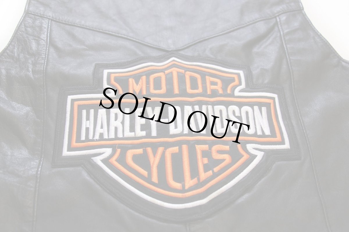 画像3: 90s HARLEY-DAVIDSON ハーレー ダビッドソン パッチ&HOGピンズ付き サイドレースアップ レザーベスト 黒 L (3)