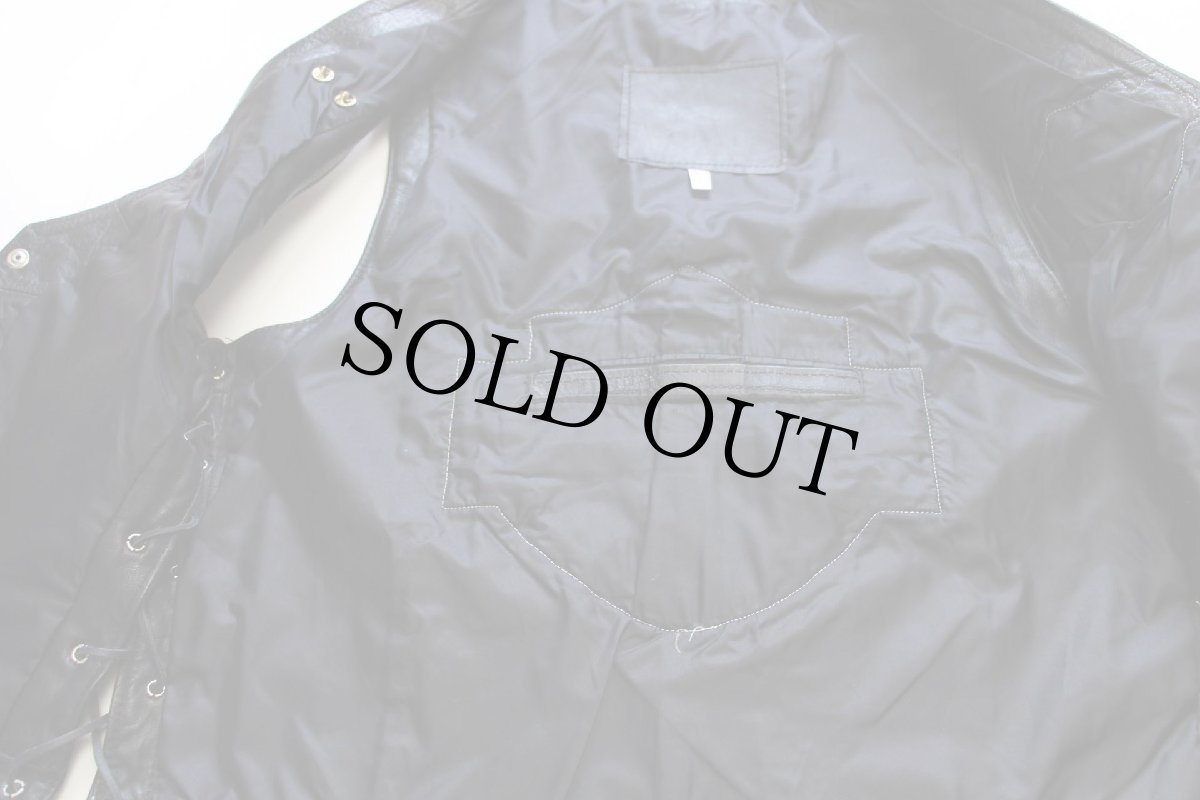 画像7: 90s HARLEY-DAVIDSON ハーレー ダビッドソン パッチ&HOGピンズ付き サイドレースアップ レザーベスト 黒 L (7)