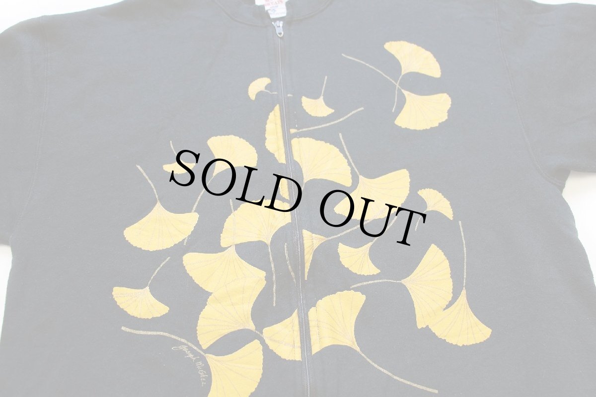 画像3: 00s USA製 イチョウ アート 両面プリント フルジップ スウェット 黒 L (3)