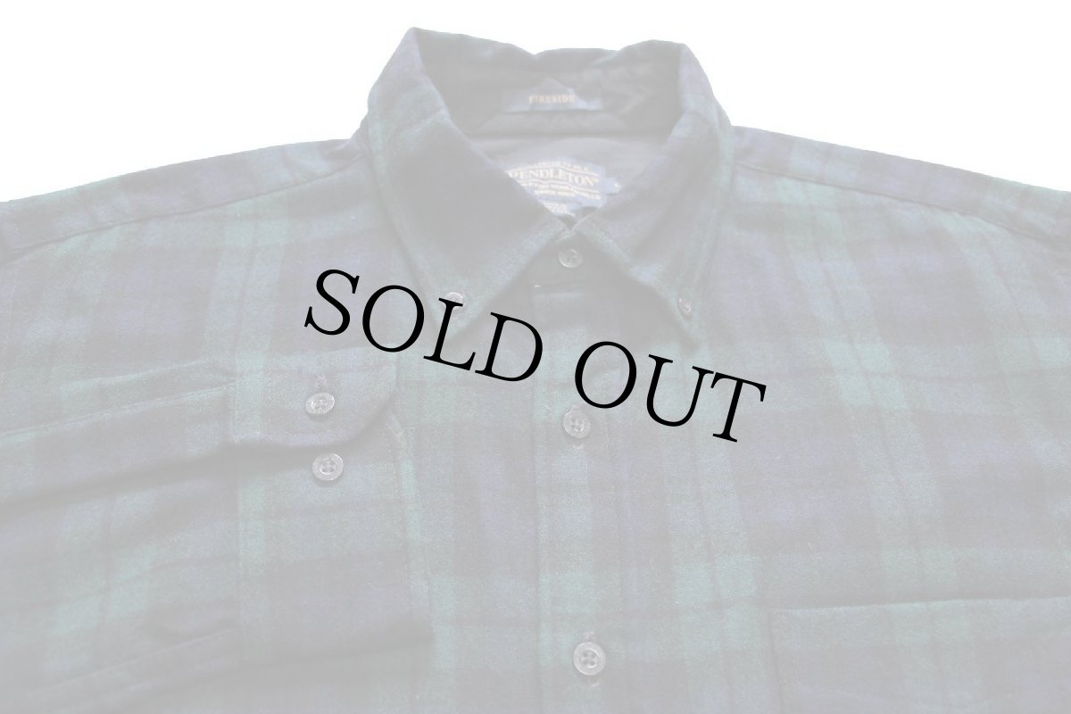 画像3: メキシコ製 PENDLETONペンドルトン FIRESIDE BLACK WATCH TARTAN ブラックウォッチ タータンチェック ボタンダウン ウールシャツ L (3)