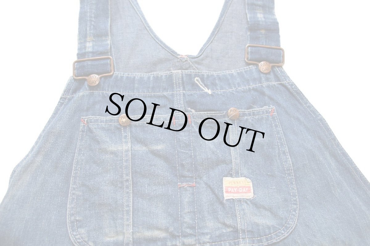 画像4: 50s USA製 PENNEY'S PAYDAY ダメージ リペア インディゴ デニム オーバーオール w44 (4)