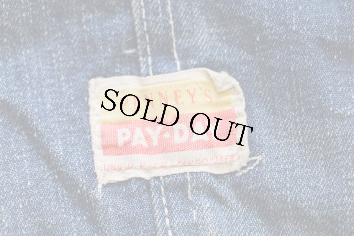 画像5: 50s USA製 PENNEY'S PAYDAY ダメージ リペア インディゴ デニム オーバーオール w44 (5)