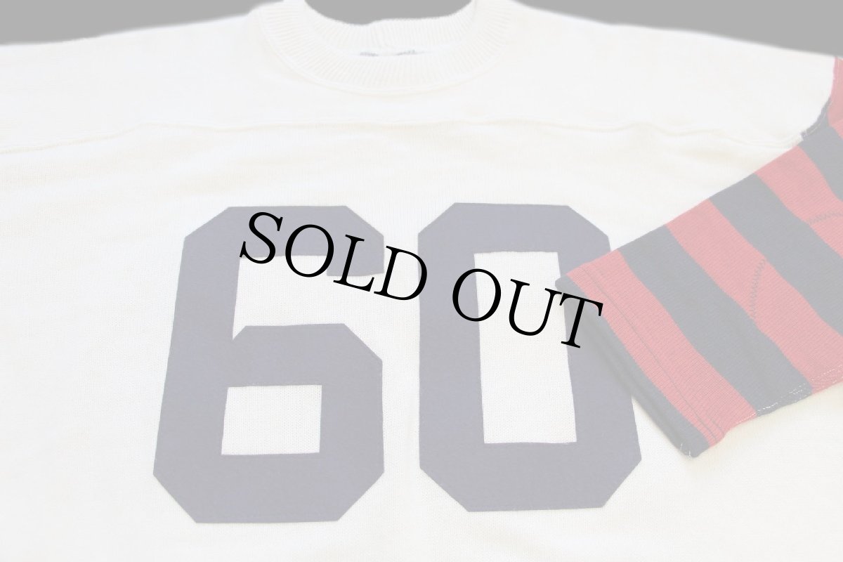 画像3: カナダ製 Stall&Dean 60 フェルトパッチ ナンバリング 太ボーダー 切り替え PENN フットボール ウール混 ニットセーター (3)