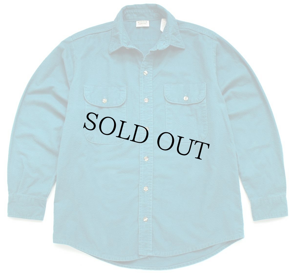 画像1: 90s USA製 FIVE BROTHERファイブブラザー 無地 コットン シャモアクロスシャツ 青緑 M (1)