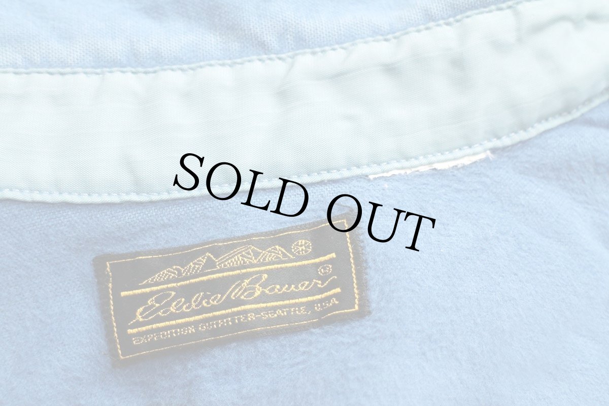 画像4: 80s EddieBauerエディーバウアー 無地 コットン シャモアクロスシャツ 青 (4)