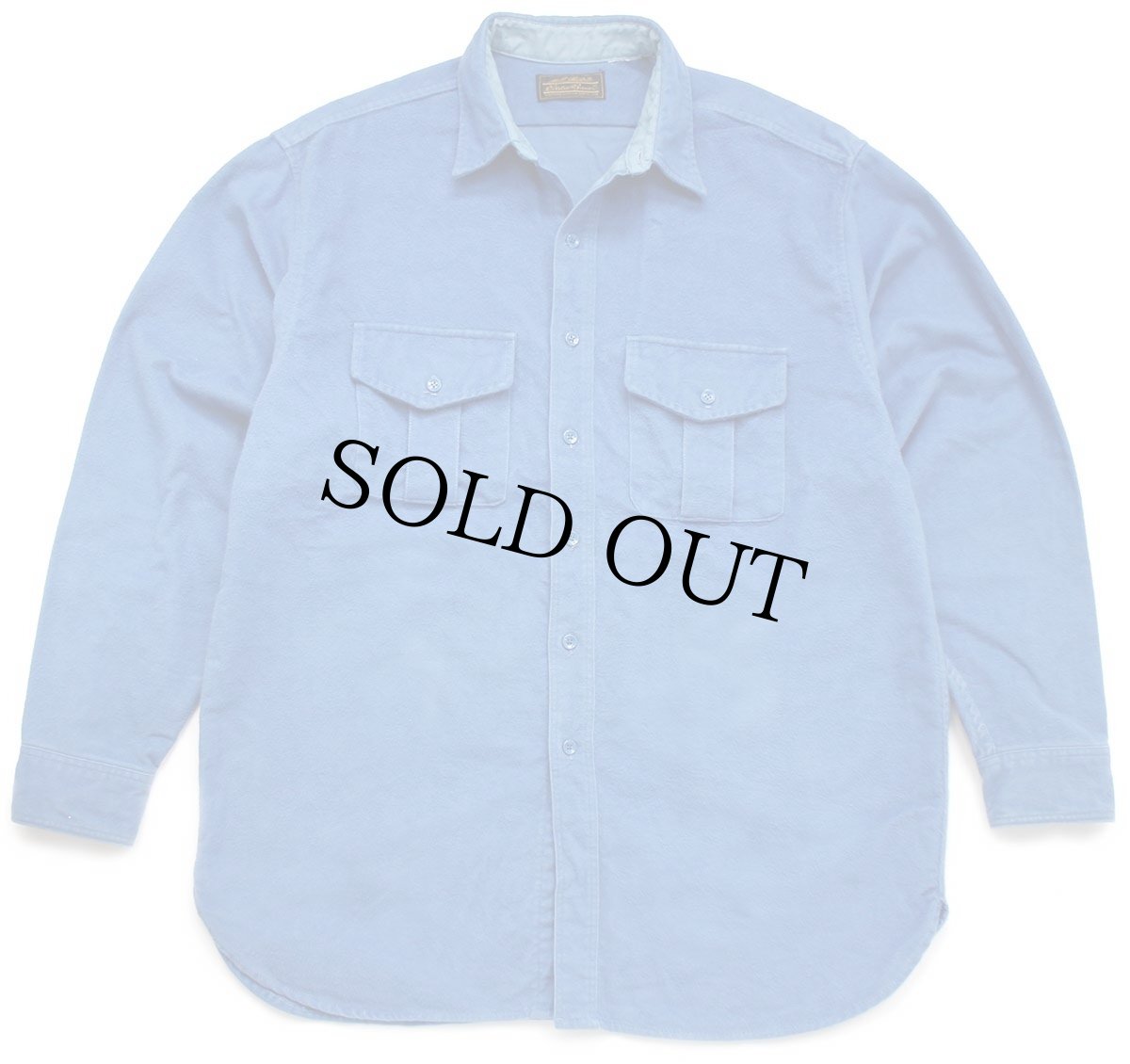 画像1: 80s EddieBauerエディーバウアー 無地 コットン シャモアクロスシャツ 青 (1)