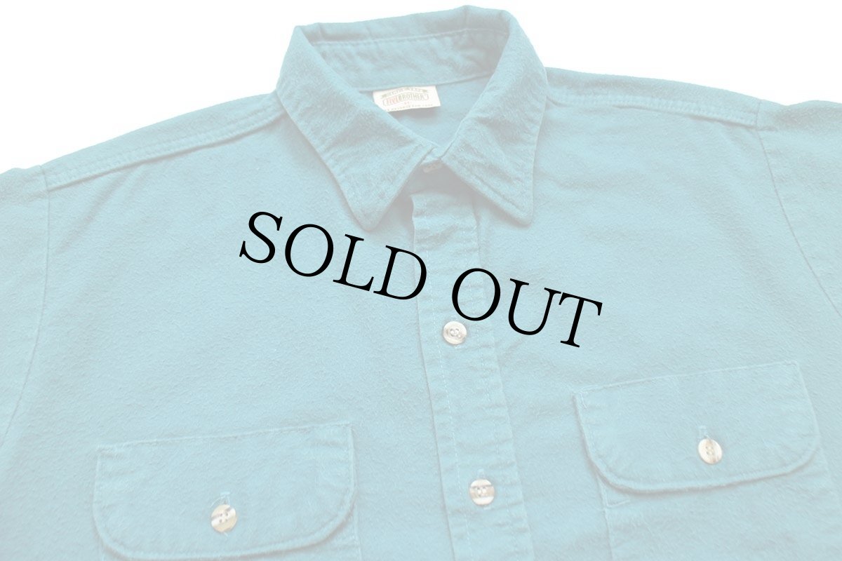 画像3: 90s USA製 FIVE BROTHERファイブブラザー 無地 コットン シャモアクロスシャツ 青緑 M (3)