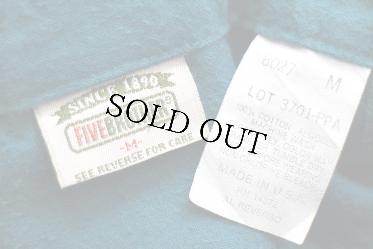 画像4: 90s USA製 FIVE BROTHERファイブブラザー 無地 コットン シャモアクロスシャツ 青緑 M (4)