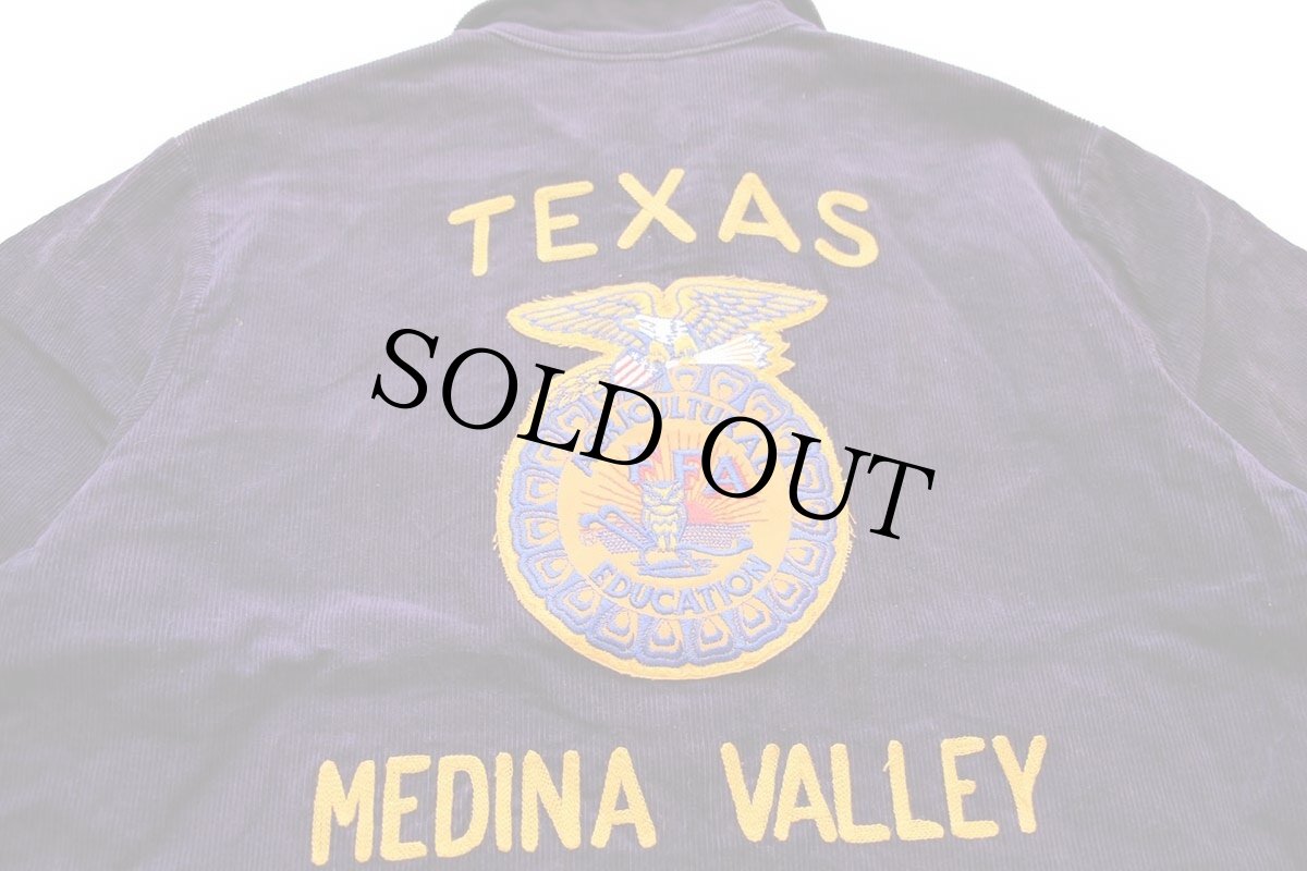 画像3: 80s FFA TEXAS チェーン刺繍&ピンズ&パッチ付き コーデュロイ ファーマーズジャケット ナス紺 40 (3)