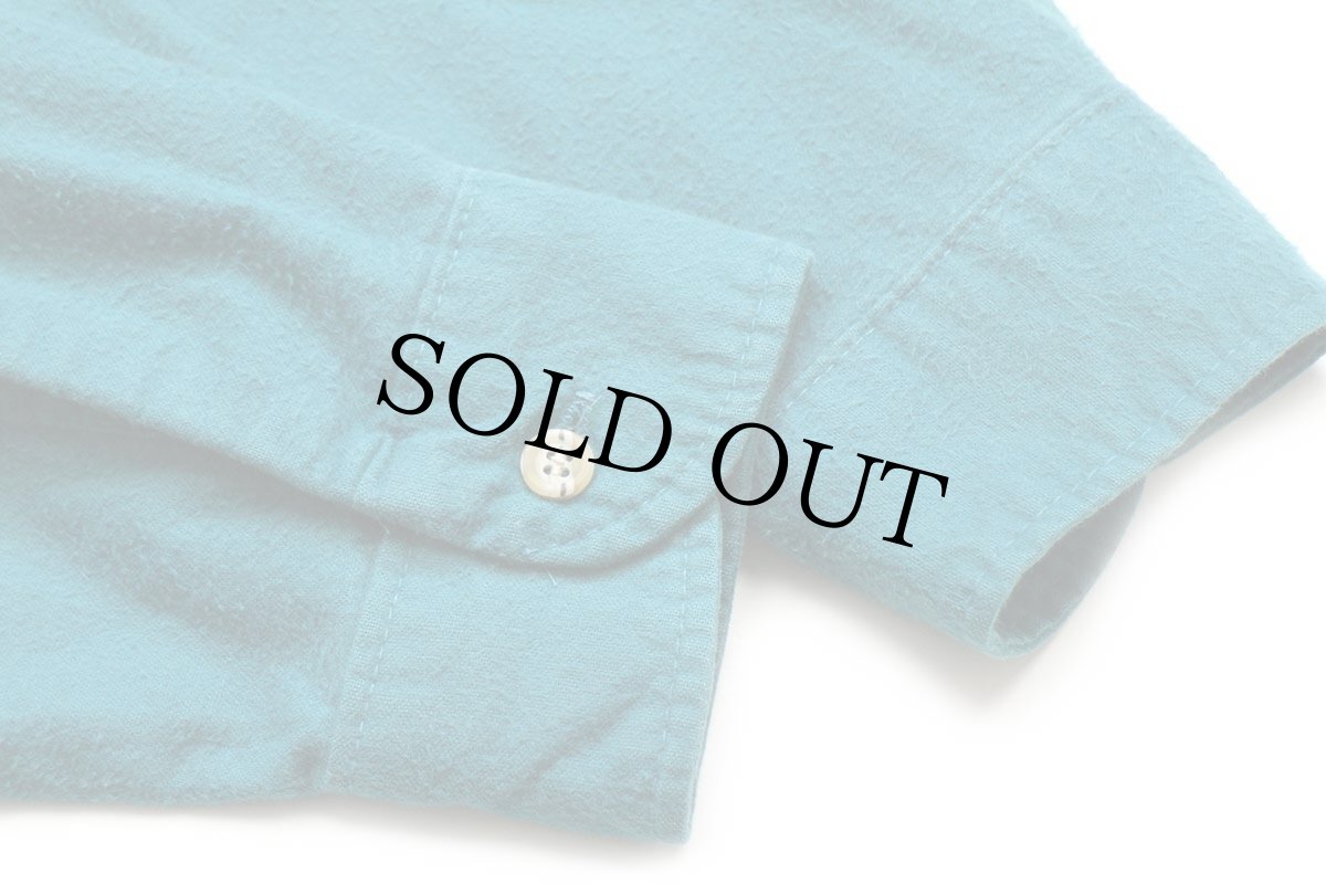 画像6: 90s USA製 FIVE BROTHERファイブブラザー 無地 コットン シャモアクロスシャツ 青緑 M (6)