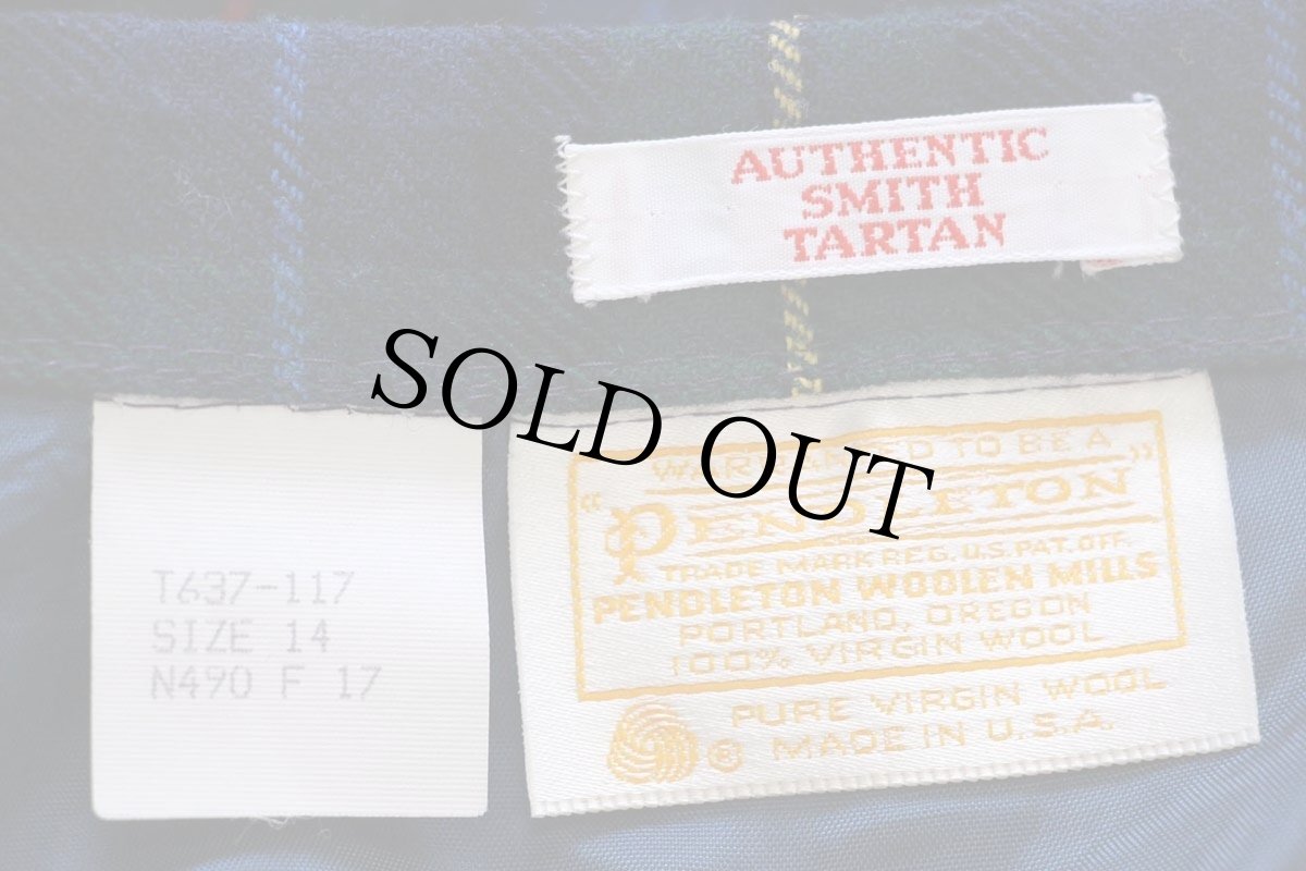 画像4: 70s USA製 PENDLETONペンドルトン AUTHENTIC SMITH TARTAN タータンチェック ツータック ウールスカート 14 (4)