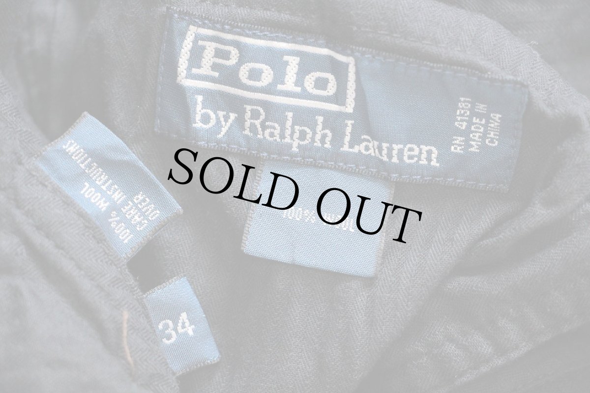 画像6: 00s ポロ ラルフローレン シンチバック サイドライン スラックス ウールパンツ 黒 w34 (6)