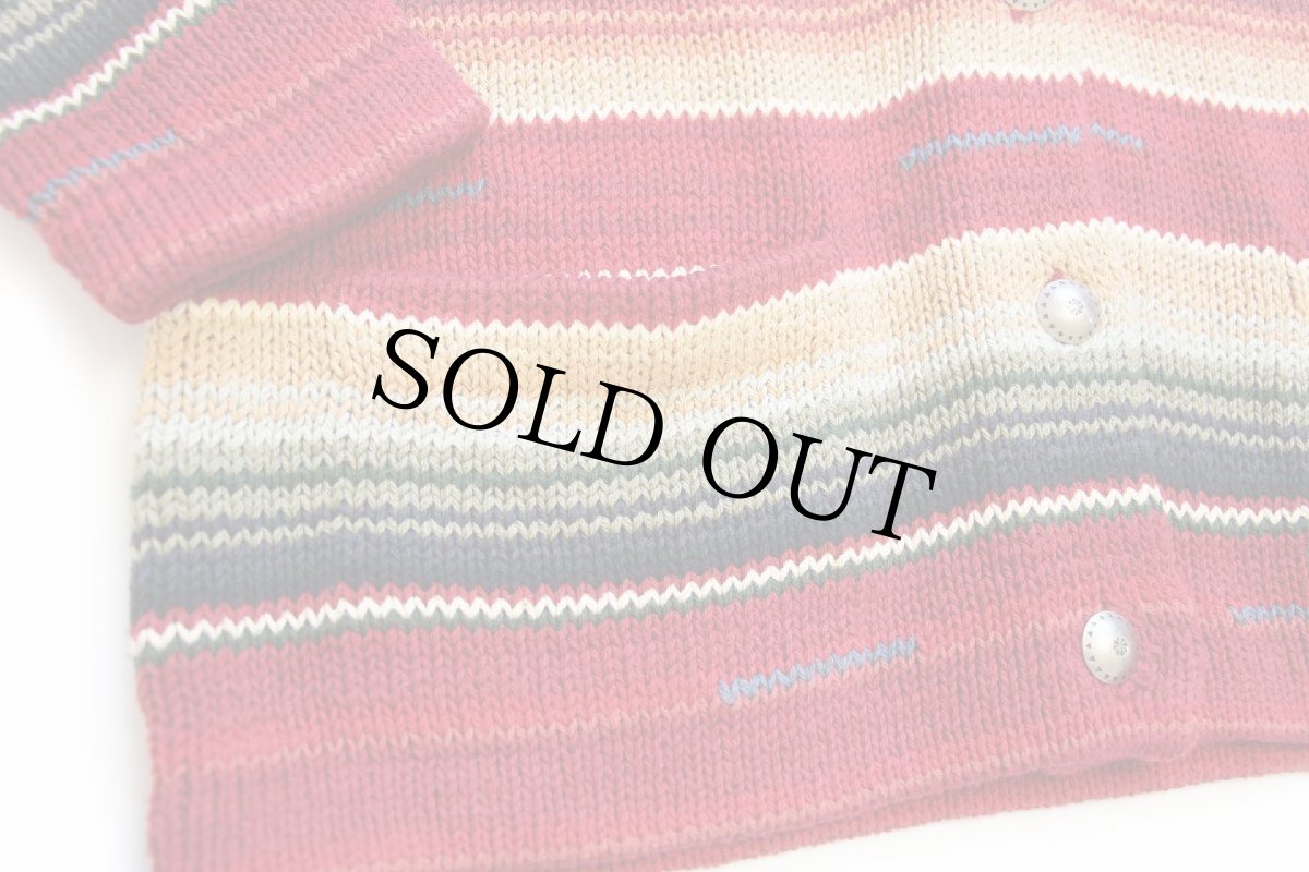 画像8: 00s LAUREN ラルフローレン ネイティブ柄 ショールカラー コンチョボタン コットン ハンドニット カーディガン S (8)