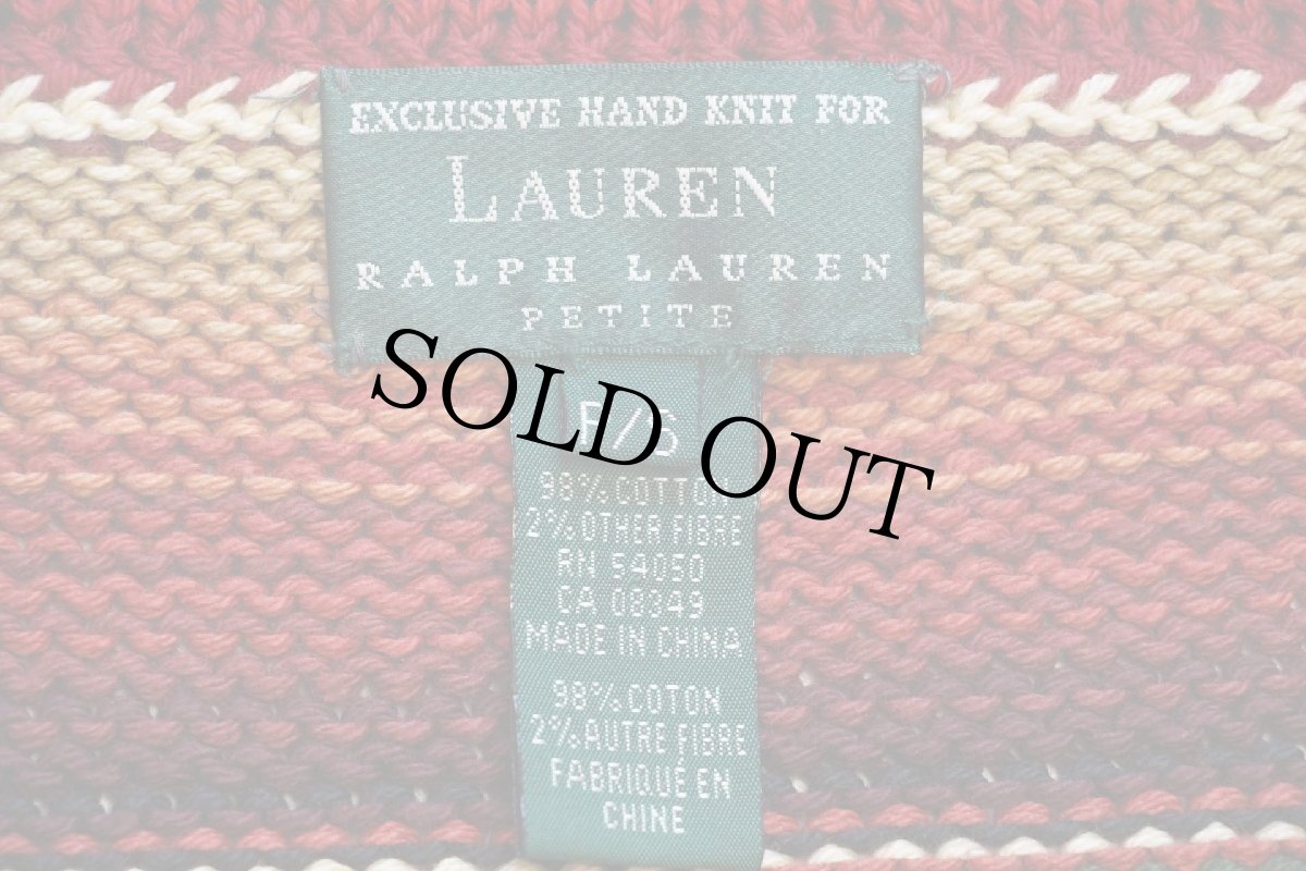 画像5: 00s LAUREN ラルフローレン ネイティブ柄 ショールカラー コンチョボタン コットン ハンドニット カーディガン S (5)