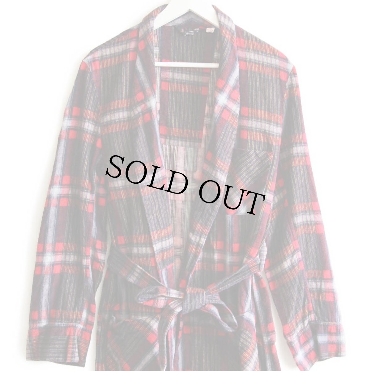 画像1: 60s Penneys TOWNCRAFT チェック ショールカラー コットン プリントネルガウン M (1)