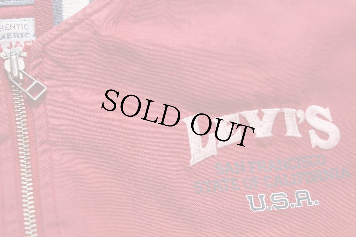 画像4: 90s Levi'sリーバイス ロゴ刺繍 キルティングライナー コットン キャンバス ジャケット 薄赤 (4)