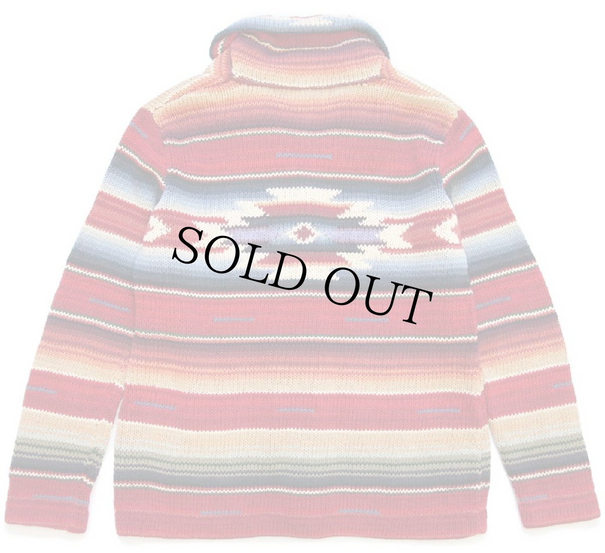 画像2: 00s LAUREN ラルフローレン ネイティブ柄 ショールカラー コンチョボタン コットン ハンドニット カーディガン S (2)