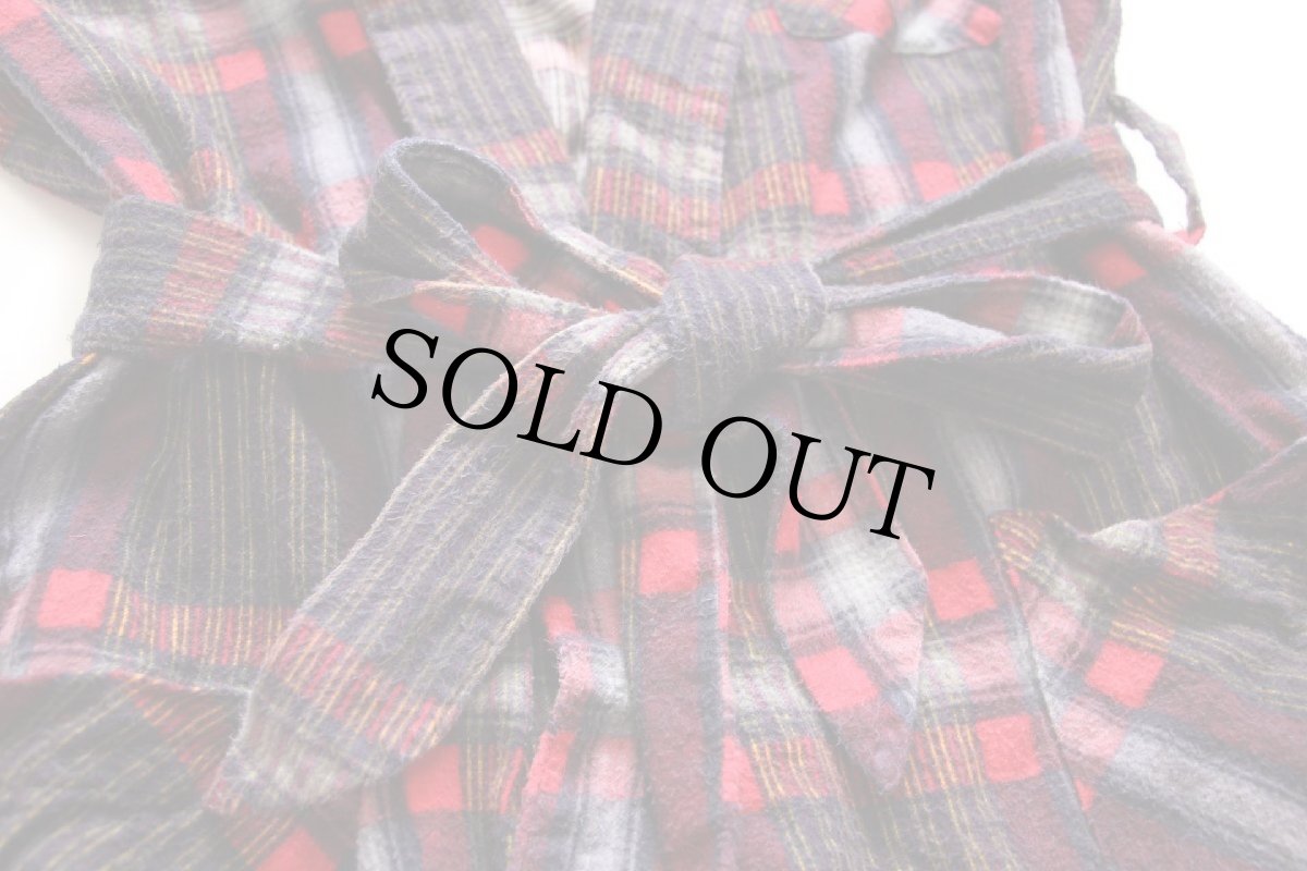 画像6: 60s Penneys TOWNCRAFT チェック ショールカラー コットン プリントネルガウン M (6)