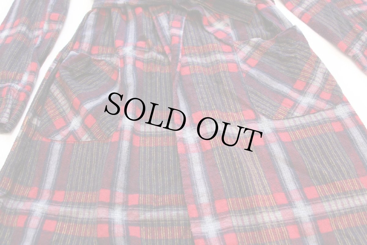 画像7: 60s Penneys TOWNCRAFT チェック ショールカラー コットン プリントネルガウン M (7)