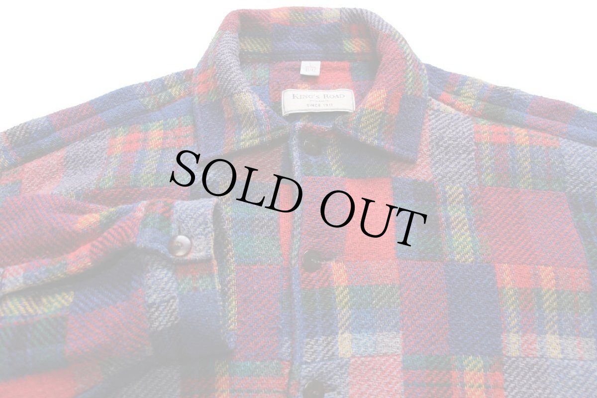 画像3: 90s KING'S ROAD チェック パッチワーク パチポケ フランネル シャツジャケット L (3)