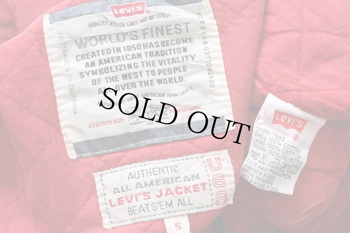 画像5: 90s Levi'sリーバイス ロゴ刺繍 キルティングライナー コットン キャンバス ジャケット 薄赤 (5)