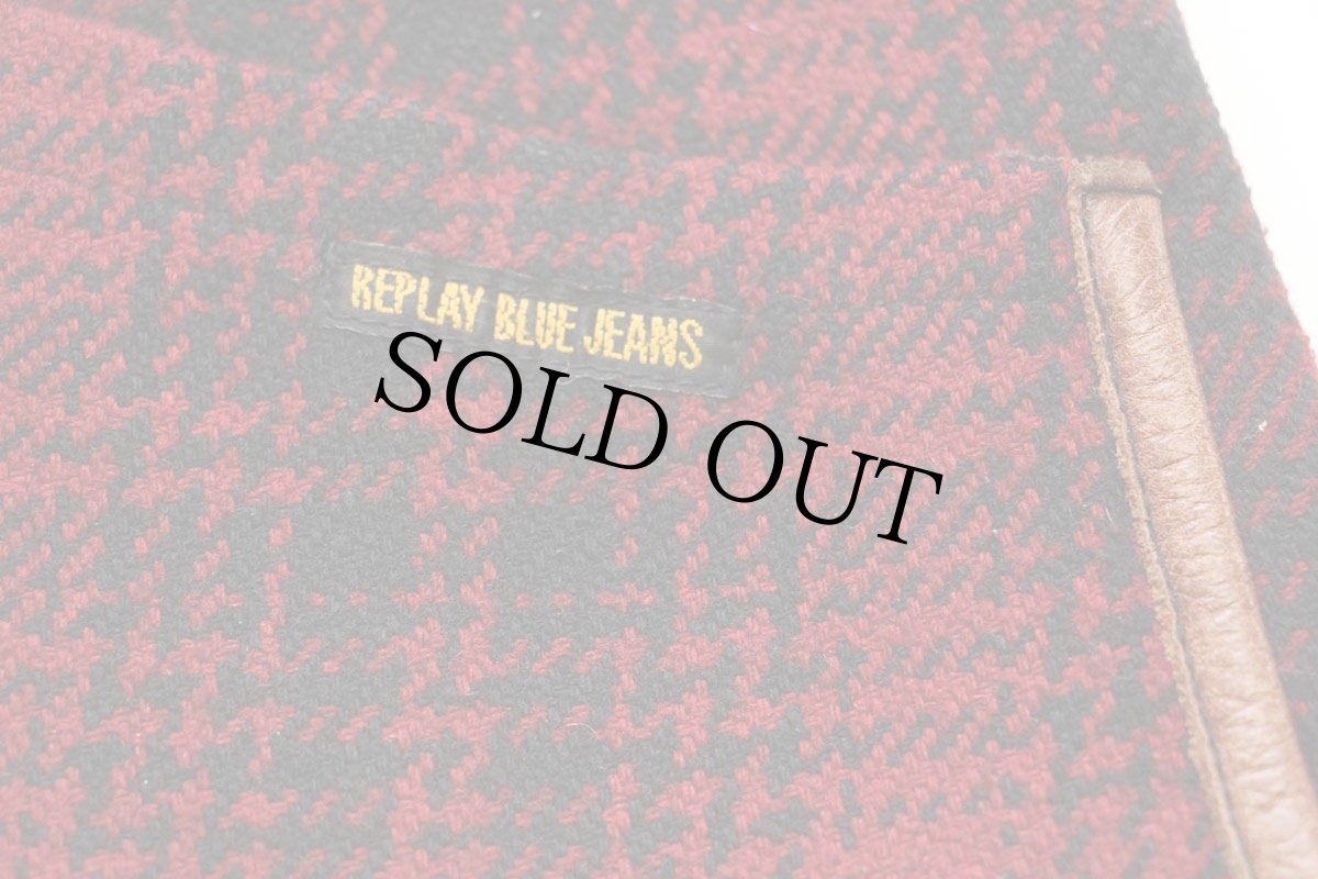 画像5: 90s イタリア製 REPLAY BLUE JEANS リプレイ パチポケ オンブレチェック ウール混 ベスト 赤×黒 L (5)