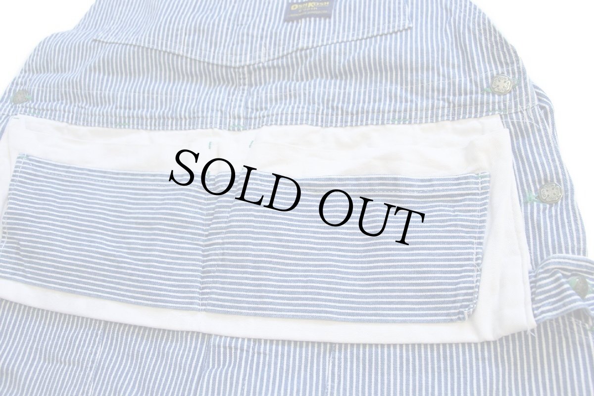 画像8: 80s USA製 OSHKOSH B'GOSH エプロン付き ダブルニー ヒッコリー ストライプ オーバーオール w38 L34 (8)